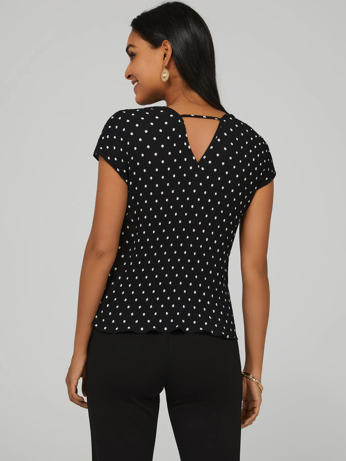 Polka Dot Bar-Back V-Neck Top